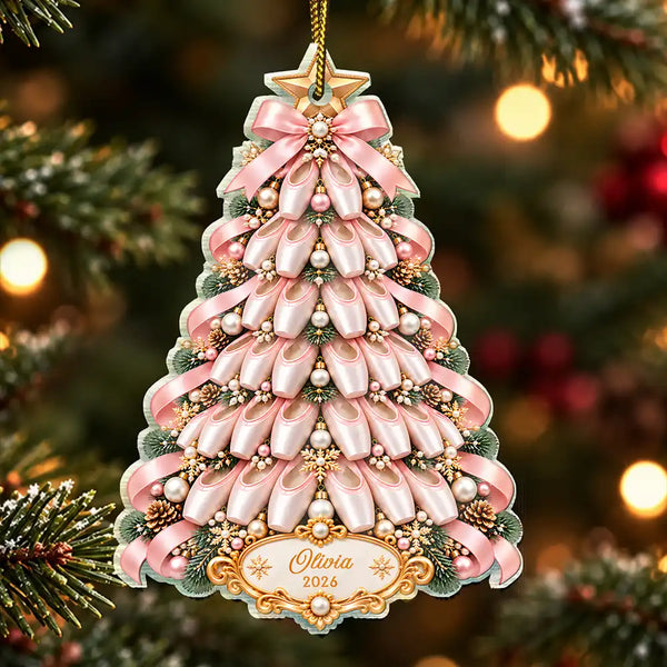 Adorable,Christmas,Custom Text,Gift For Children,Gift For Daughter,Gifts For Her - Gift For Ballerina Girls - Personalized Name Pink Pointe Shoe Christmas Tree Acrylic Ornament