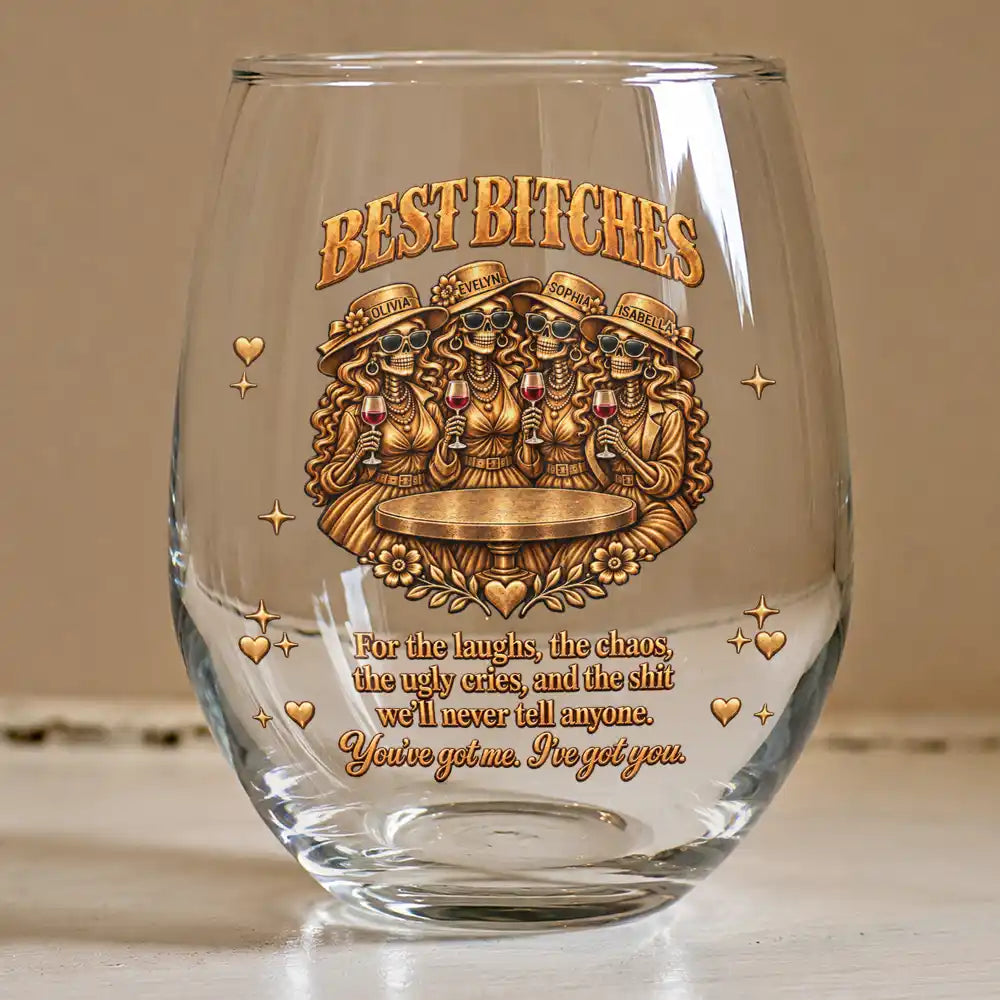 Afro Besties,Christmas,Gift For Bestie,Humorous,Top Market,Vector - Gift For Best Friend - Personalized Skeleton Chaos Together Stemless Wine Glass