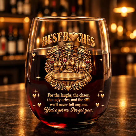 Gift For Best Friend - Personalized Skeleton Chaos Together Stemless Wine Glass