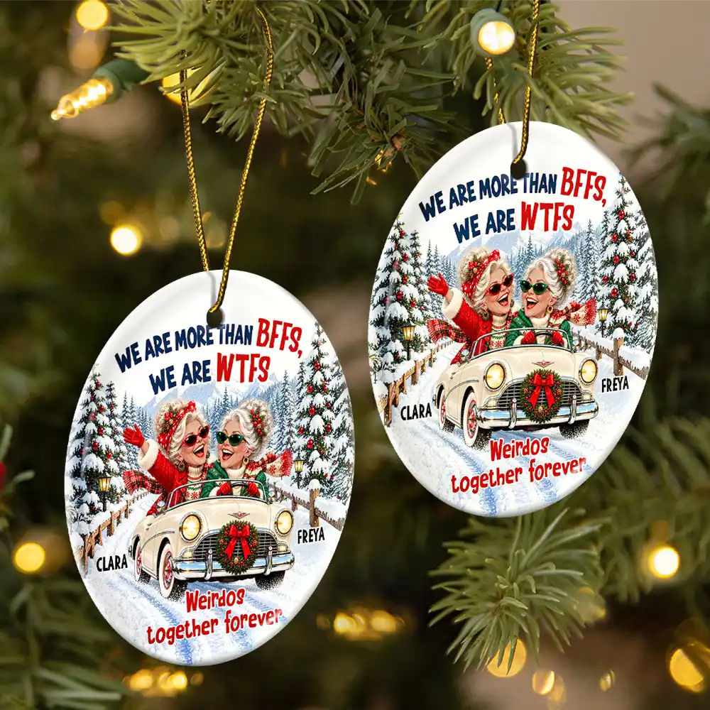 Christmas,Gift For Bestie,Humorous,Old Besties,Vector - Best Friend Christmas Gift - Personalized We Are More Than BFFs Circle Ceramic Ornament