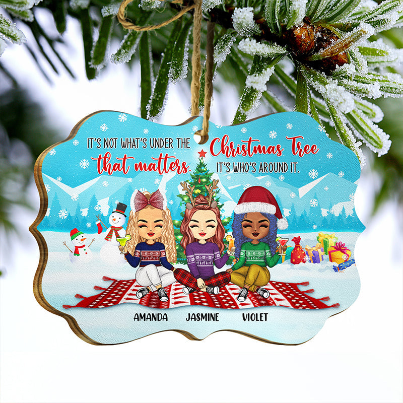 Best Friends Around The Christmas Tree - Christmas Gift For BFF Besties And Siblings - Personalized Custom Wooden Ornament