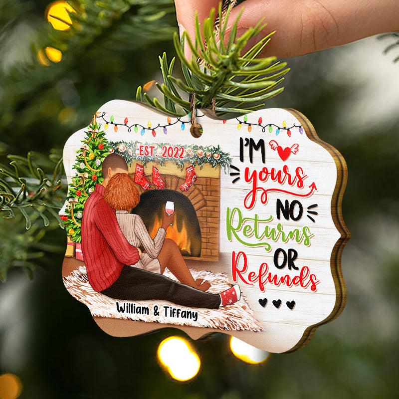 No Returns No Refunds - Christmas Back Couples - Personalized Wooden Ornament