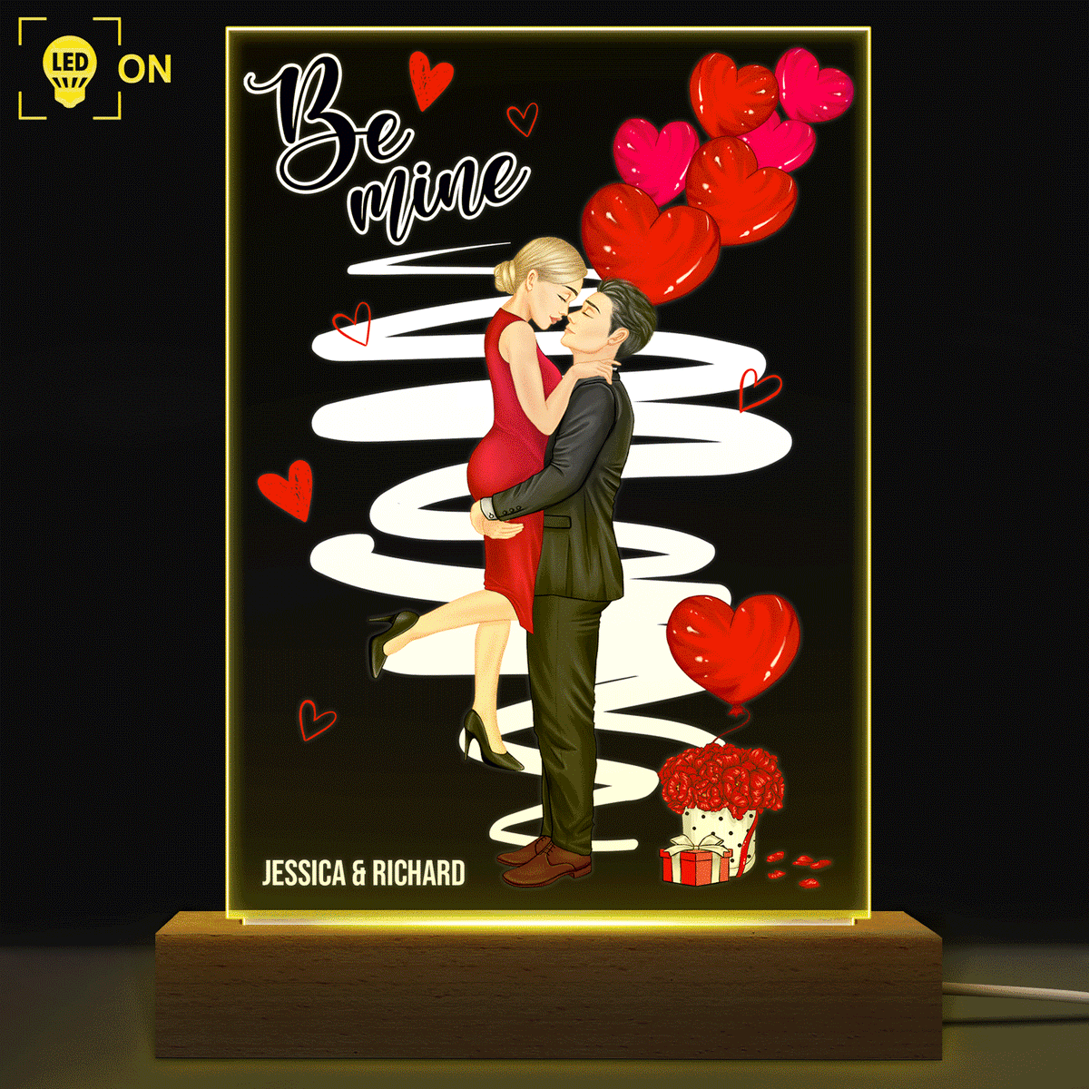 Kissing Couple I Love You - Anniversary, Birthday Gift For Spouse, Lover, Husband, Wife, Boyfriend, Girlfriend, Married Couples - Personalized Custom 3D Led Light Wooden Base