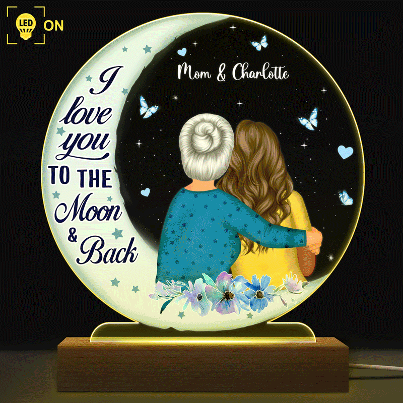 Love You To The Moon And Back - Gift For Grandma - Personalized Custom 3D Led Light Wooden Base