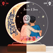 Je t'aime jusqu'à la lune et retour - Cadeau pour grand-mère - Base en bois personnalisée avec lumière LED 3D