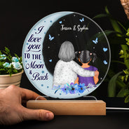 Je t'aime jusqu'à la lune et retour - Cadeau pour grand-mère - Base en bois personnalisée avec lumière LED 3D