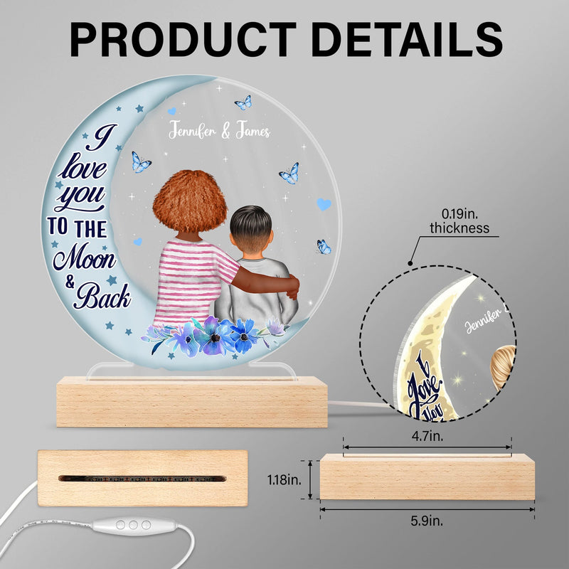 Love You To The Moon And Back - Gift For Grandma - Personalized Custom 3D Led Light Wooden Base