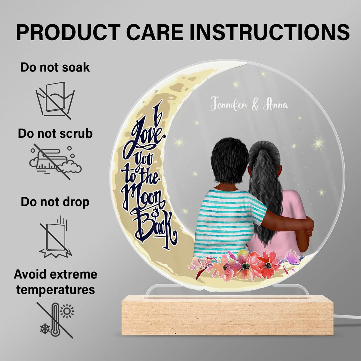 Love You To The Moon And Back - Gift For Grandma - Personalized Custom 3D Led Light Wooden Base