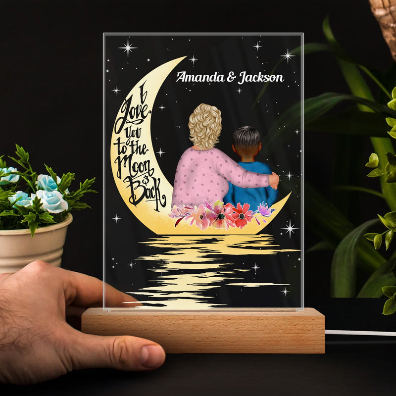 Love You To The Moon & Back - Gift For Grandma - Personalized Custom 3D Led Light Wooden Base
