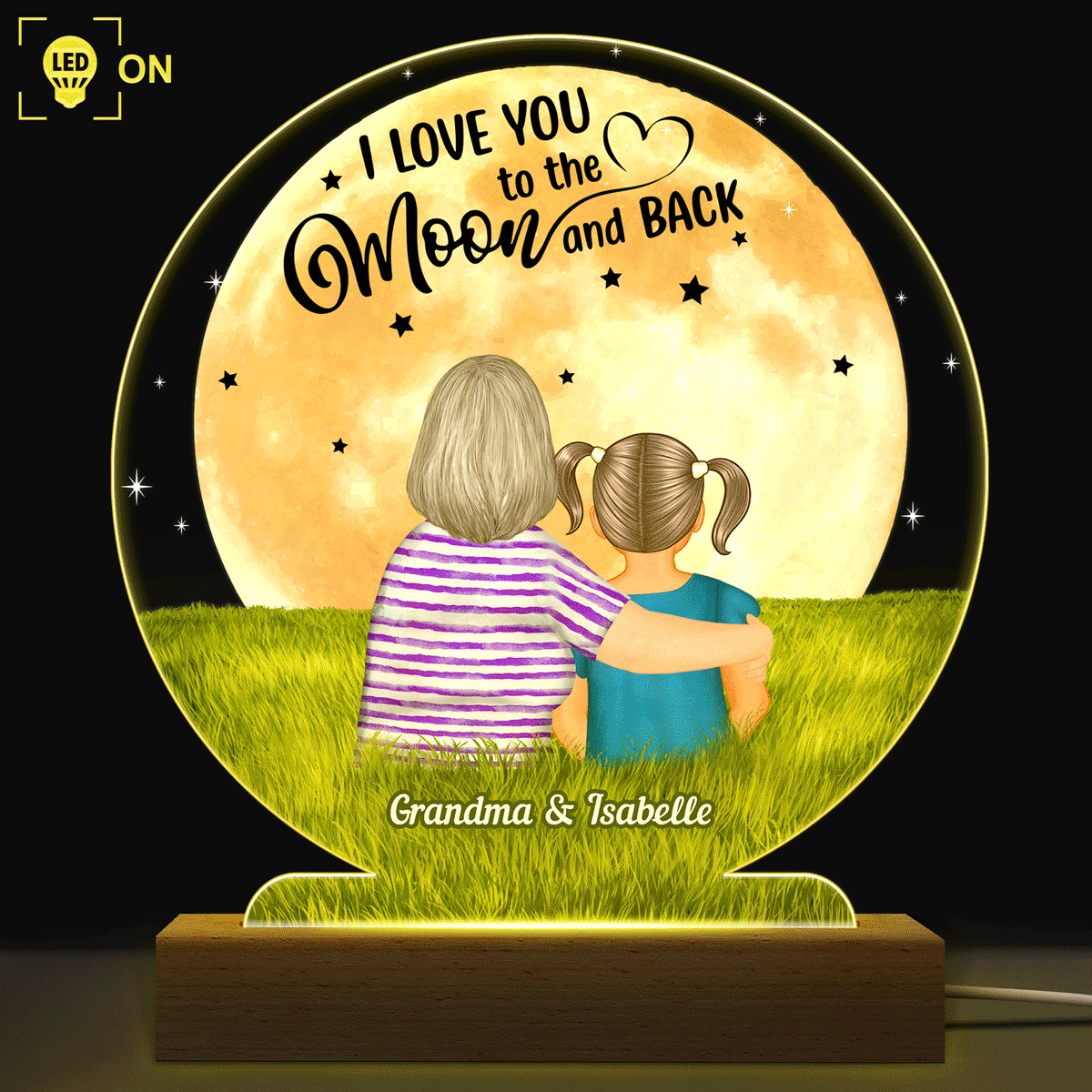 To The Moon And Back - Birthday, Loving Gift For Mom, Mother, Grandma, Grandmother, Daughter, Son - Personalized Custom 3D Led Light Wooden Base