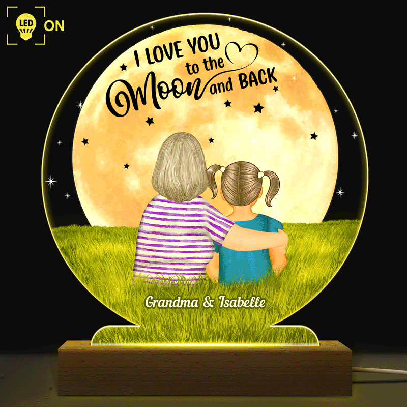 To The Moon And Back - Birthday, Loving Gift For Mom, Mother, Grandma, Grandmother, Daughter, Son - Personalized Custom 3D Led Light Wooden Base
