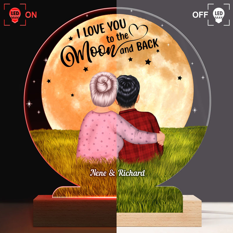 To The Moon And Back - Birthday, Loving Gift For Mom, Mother, Grandma, Grandmother, Daughter, Son - Personalized Custom 3D Led Light Wooden Base