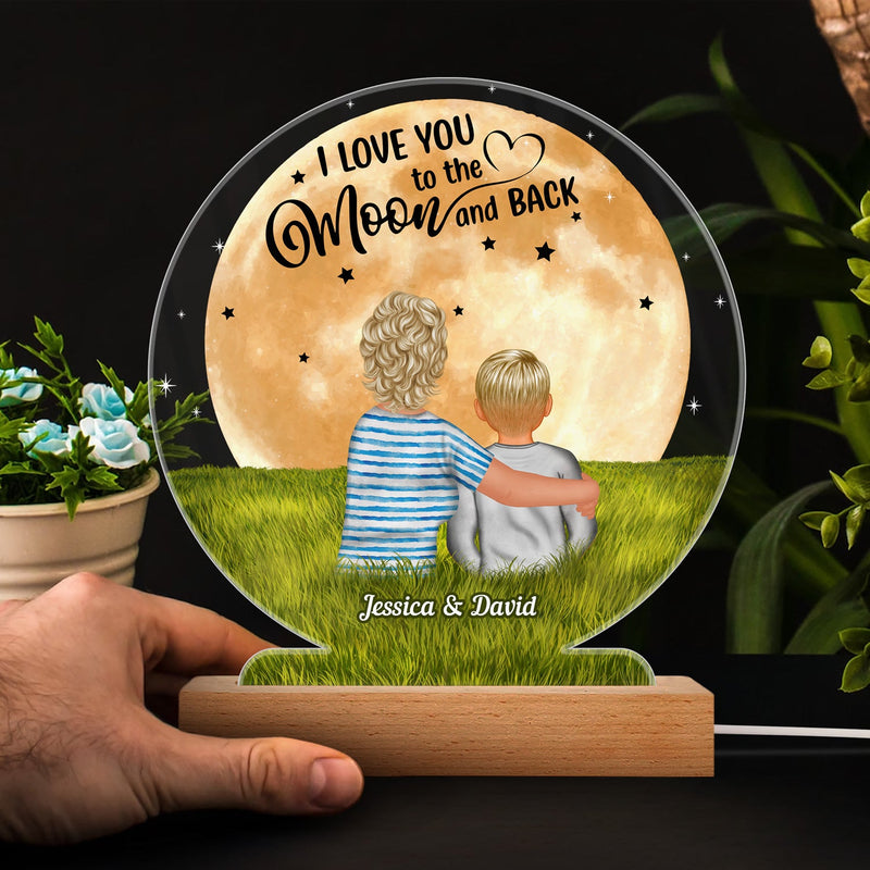 To The Moon And Back - Birthday, Loving Gift For Mom, Mother, Grandma, Grandmother, Daughter, Son - Personalized Custom 3D Led Light Wooden Base