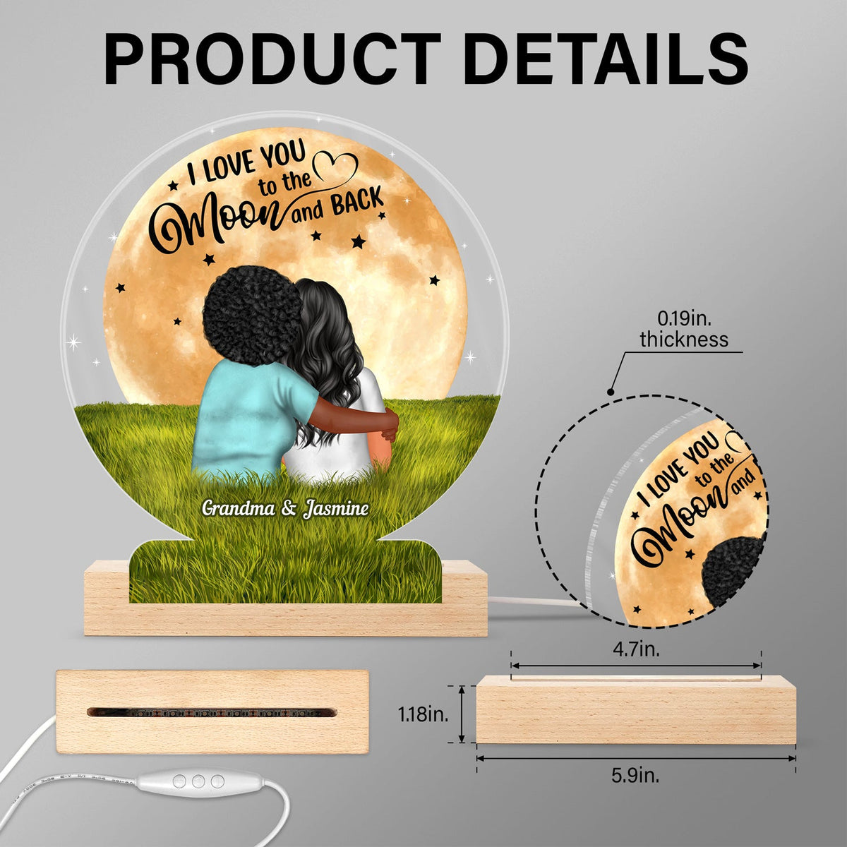 To The Moon And Back - Birthday, Loving Gift For Mom, Mother, Grandma, Grandmother, Daughter, Son - Personalized Custom 3D Led Light Wooden Base