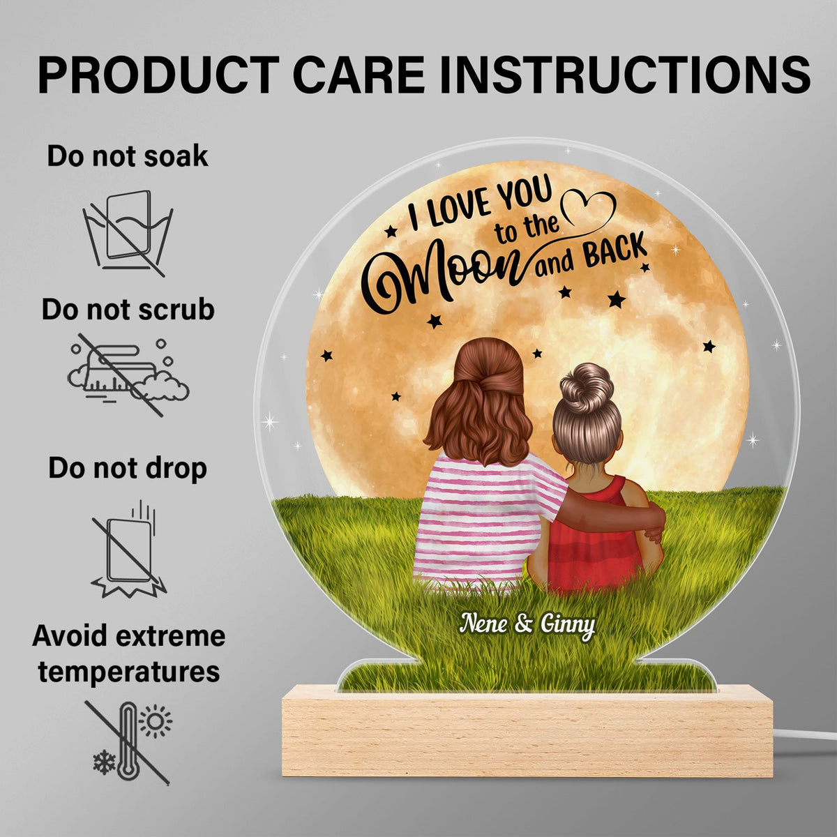 To The Moon And Back - Birthday, Loving Gift For Mom, Mother, Grandma, Grandmother, Daughter, Son - Personalized Custom 3D Led Light Wooden Base