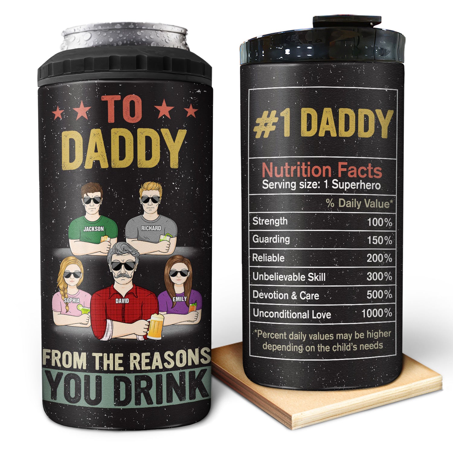 From The Reasons You Drink Dad Nutrition Facts - Birthday, Loving Gift For Daddy, Father, Grandpa, Grandfather - Personalized Custom 4 In 1 Can Cooler Tumbler