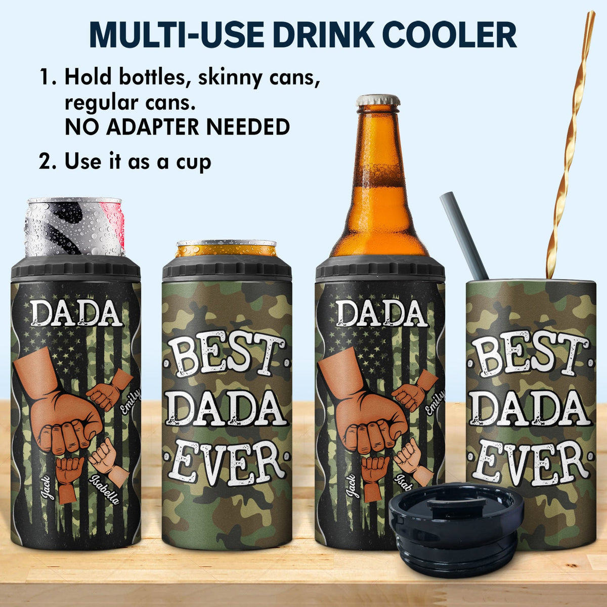 Best Daddy Ever Fist Bump - Birthday, Loving Gift For Dad, Father, Grandfather, Grandpa, Daughters, Sons, Grandkids - Personalized Custom 4 In 1 Can Cooler Tumbler