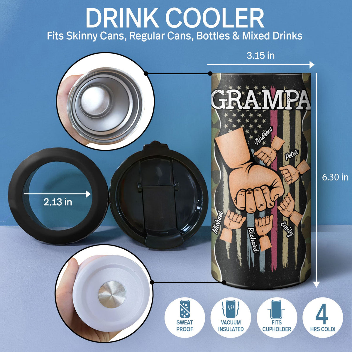 Best Daddy Ever Fist Bump - Birthday, Loving Gift For Dad, Father, Grandfather, Grandpa, Daughters, Sons, Grandkids - Personalized Custom 4 In 1 Can Cooler Tumbler