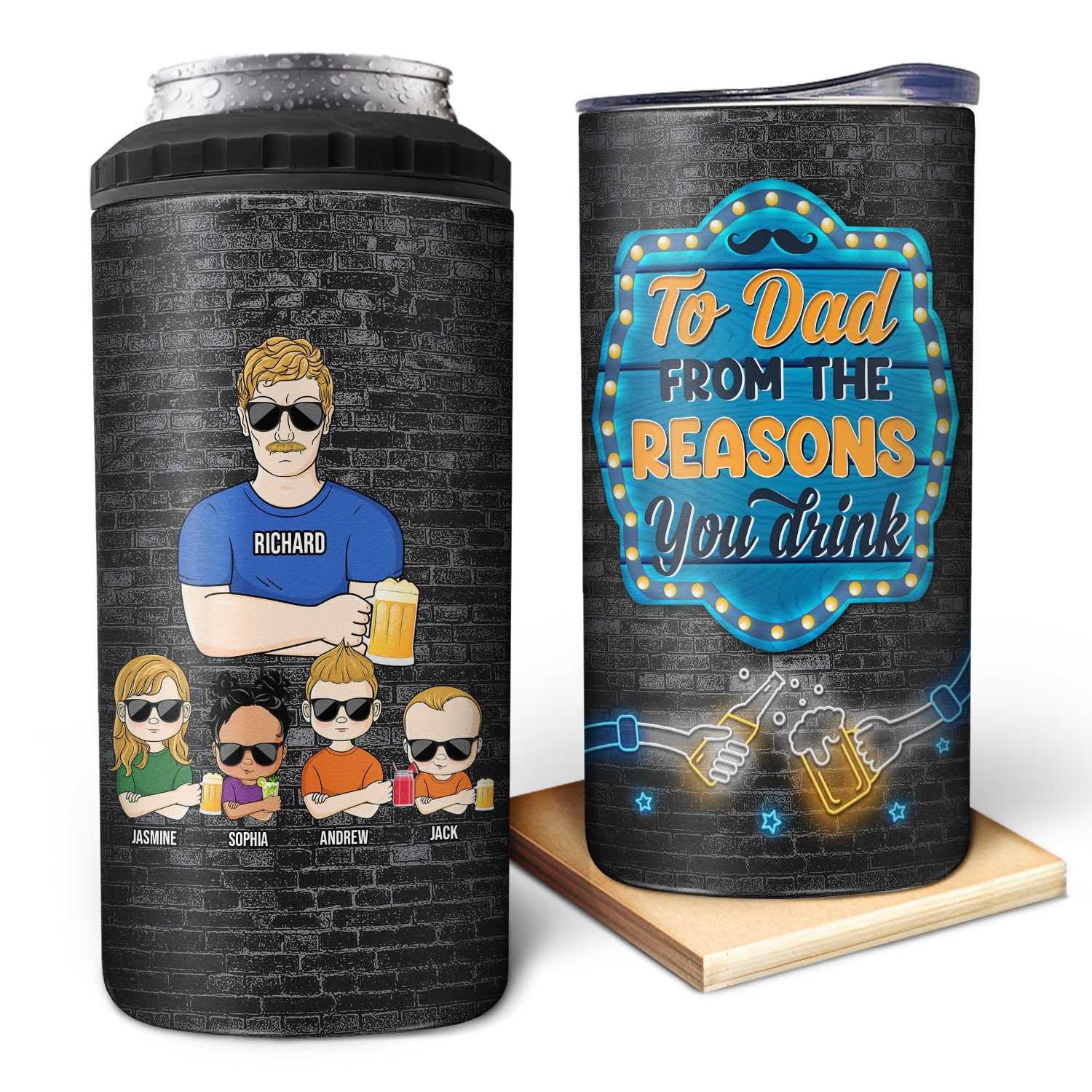 The Reasons You Drink Neon - Gift For Father - Personalized Custom 4 In 1 Can Cooler Tumbler