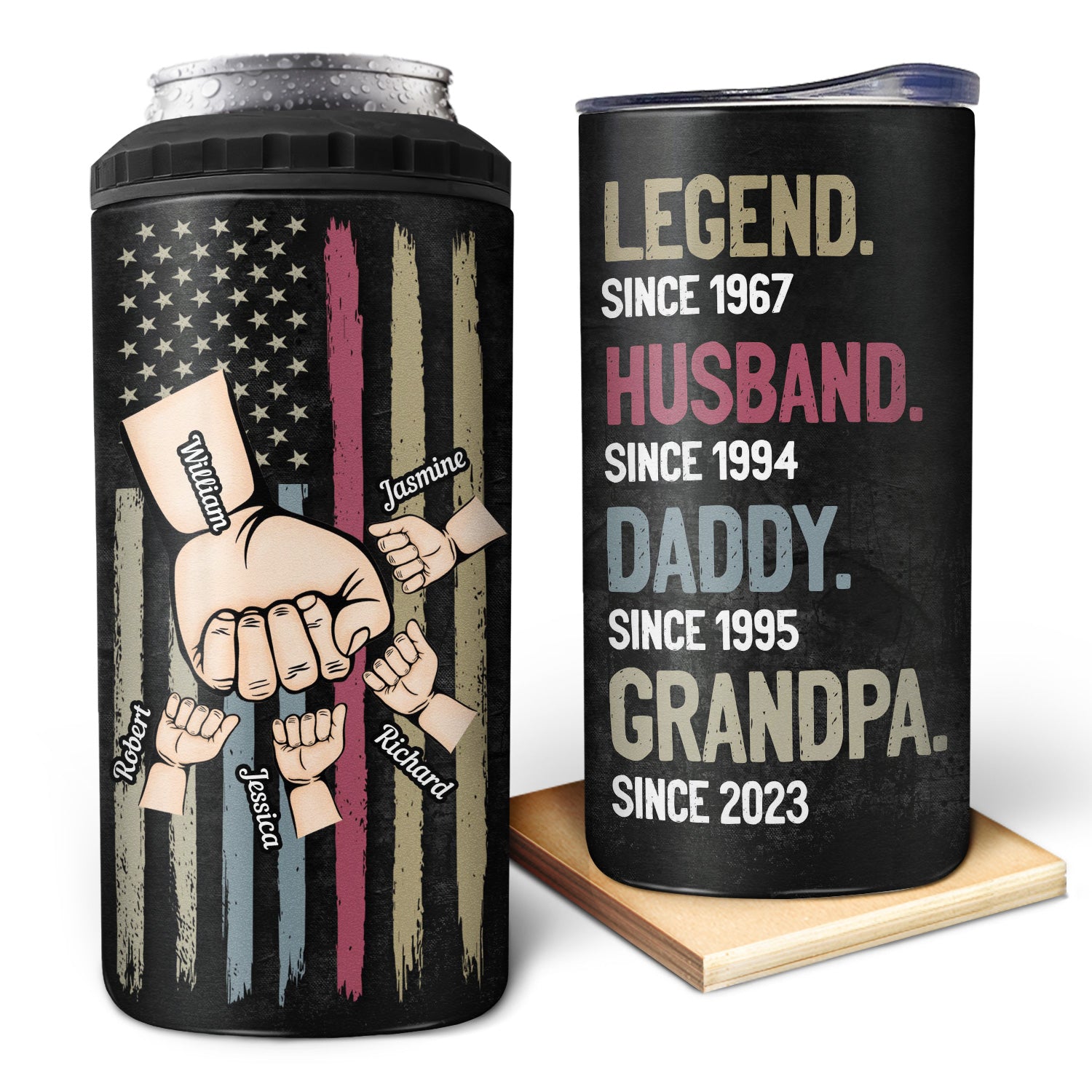 Legend Husband Daddy Fist Bump - Birthday, Loving Gift For Dad, Father, Grandfather, Grandpa - Personalized Custom 4 In 1 Can Cooler Tumbler