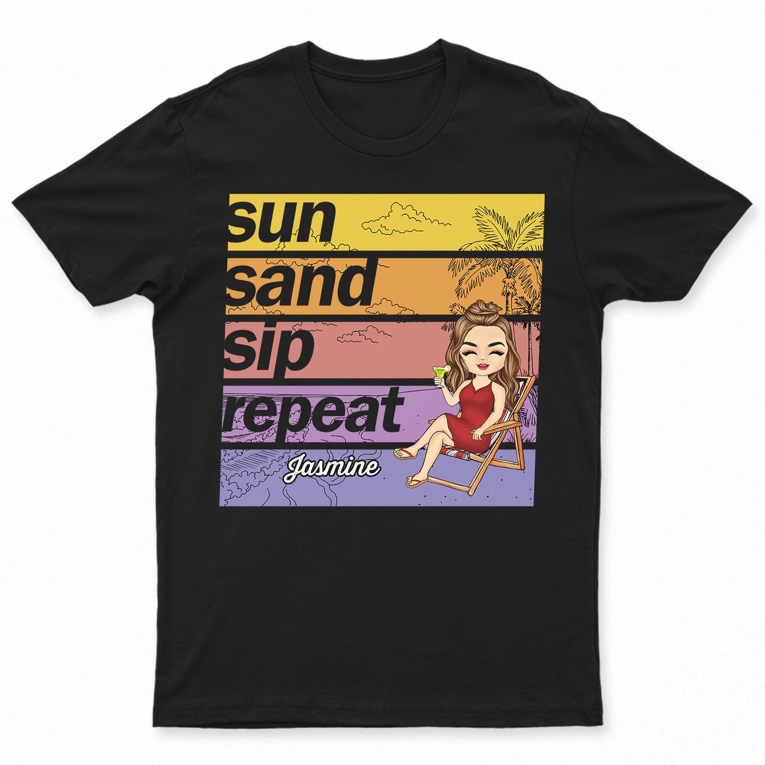 Sun Sand Sip Repeat Beach Vacation - Birthday, Summer Gift For Him, Her, Yourself, Girlfriend, Boyfriend, BFF Best Friends, Traveling Lovers - Personalized Custom T Shirt
