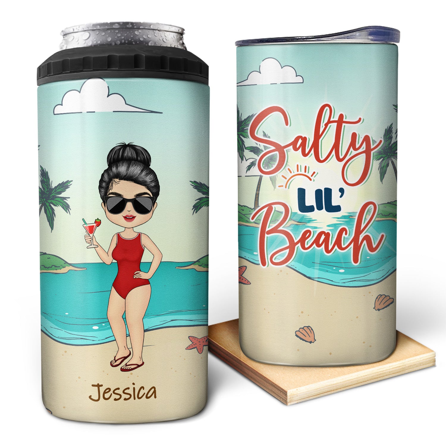 Salty Lil' Beach - Gift For Yourself - Personalized Custom 4 In 1 Can Cooler Tumbler