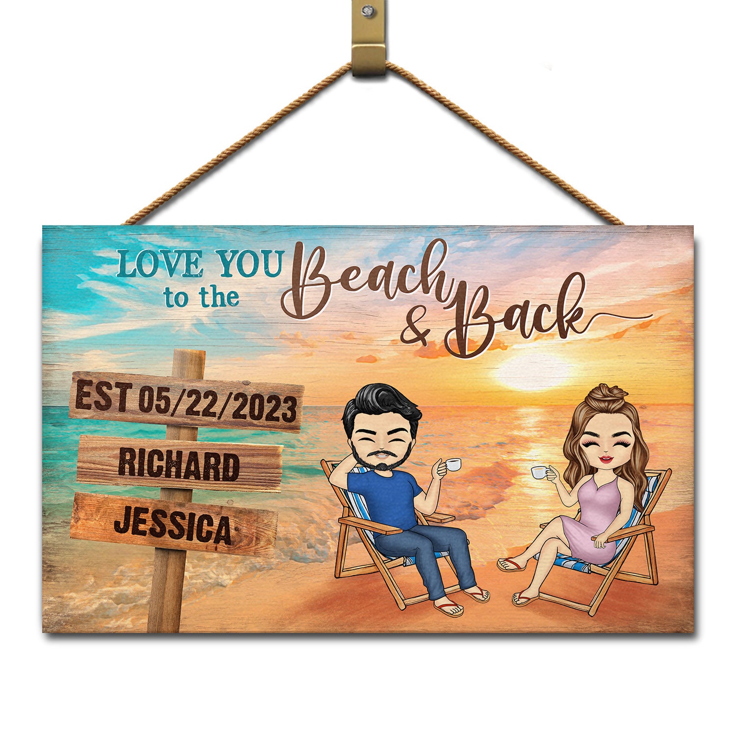 Love You To The Beach And Back - Anniversary, Birthday Gift For Spouse, Lover, Husband, Wife, Boyfriend, Girlfriend, Couple - Personalized Custom Wood Rectangle Sign