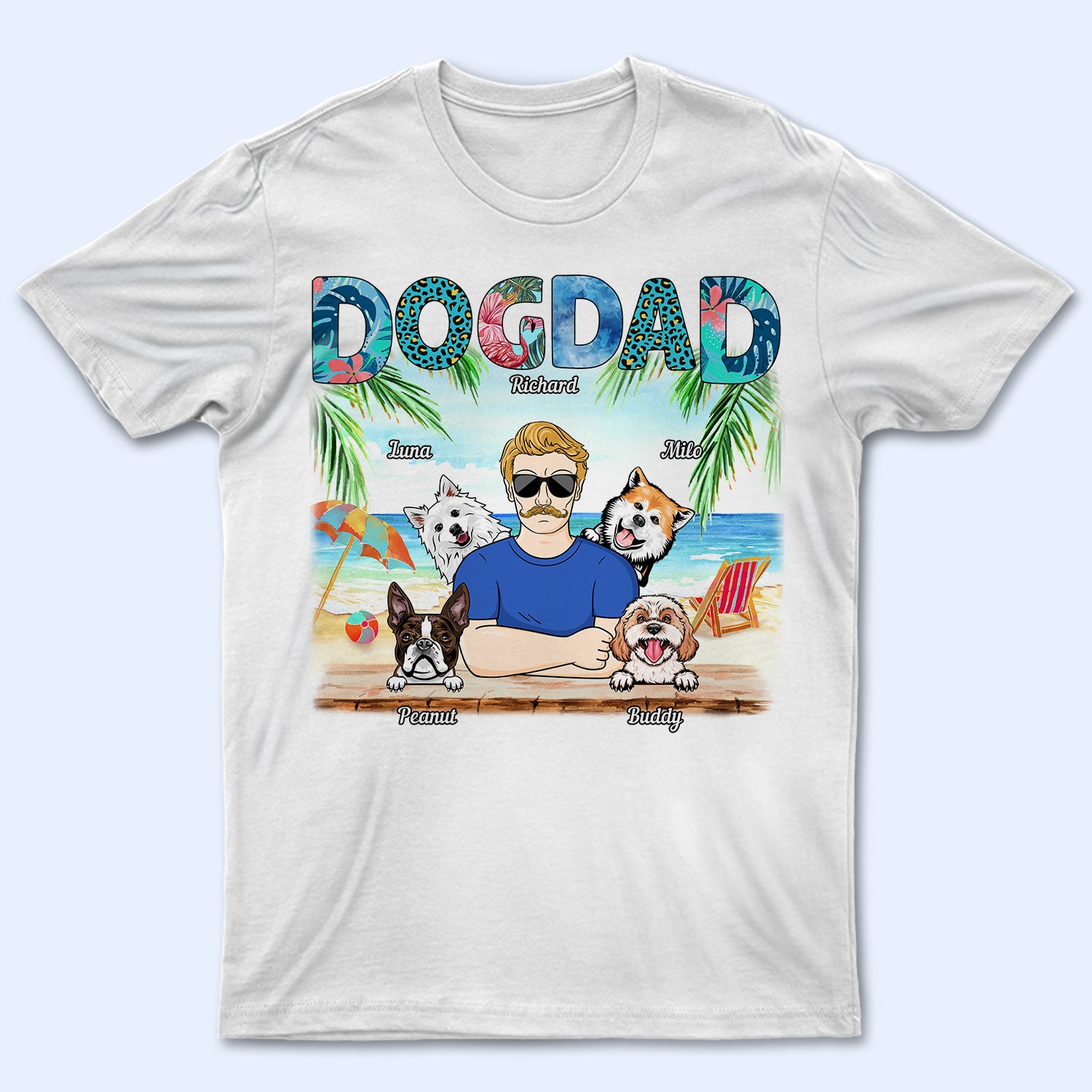 Dog Dad Tropical Beach Sea Ocean - Birthday, Summer Gift For Father, Grandpa, Husband, Pet Lovers - Personalized Custom T Shirt