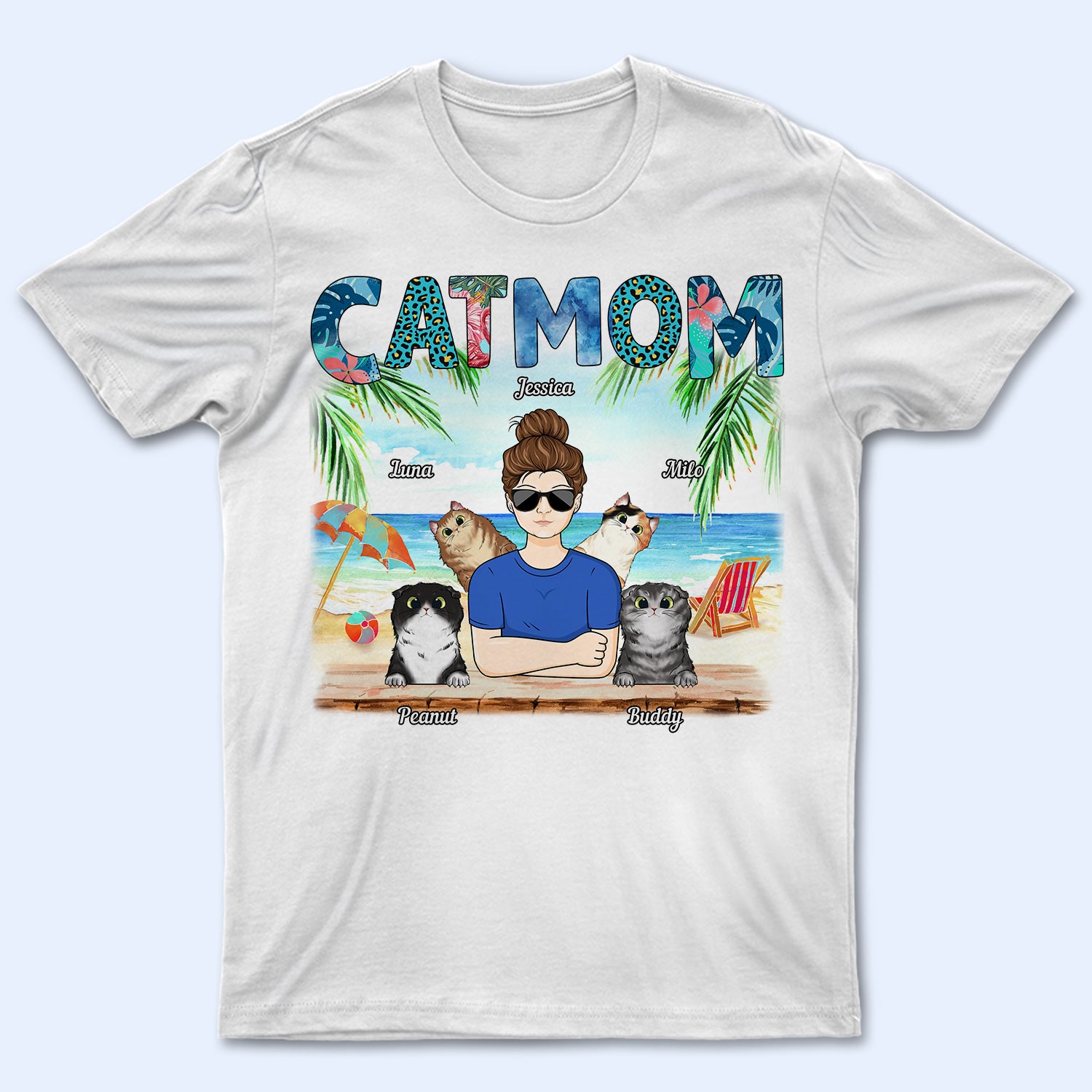 Cat Mom Tropical Beach Sea Ocean - Birthday, Summer Gift For Mother, Grandma, Wife, Pet Lovers - Personalized Custom T Shirt