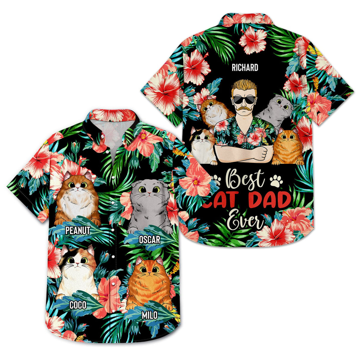 Best Cat Dad Ever Tropical Beach Vibes - Birthday, Summer Gift For Men, Pet Lovers - Personalized Custom Hawaiian Shirt
