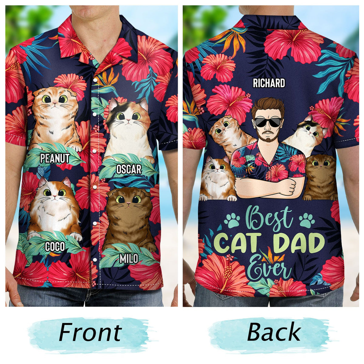 Best Cat Dad Ever Tropical Beach Vibes - Birthday, Summer Gift For Men, Pet Lovers - Personalized Custom Hawaiian Shirt