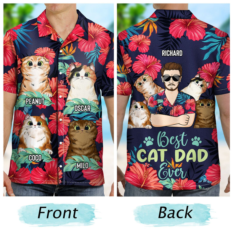 Best Cat Dad Ever Tropical Beach Vibes - Birthday, Summer Gift For Men, Pet Lovers - Personalized Custom Hawaiian Shirt
