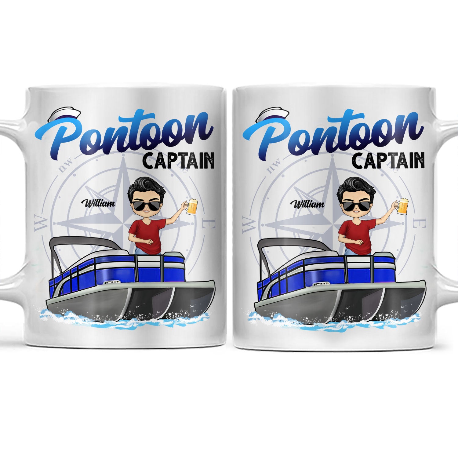 Boating Pontoon Captain - Birthday, Traveling, Cruising Gift For Pontooning Lovers, Beach Lovers, Travelers - Personalized Custom White Edge-to-Edge Mug