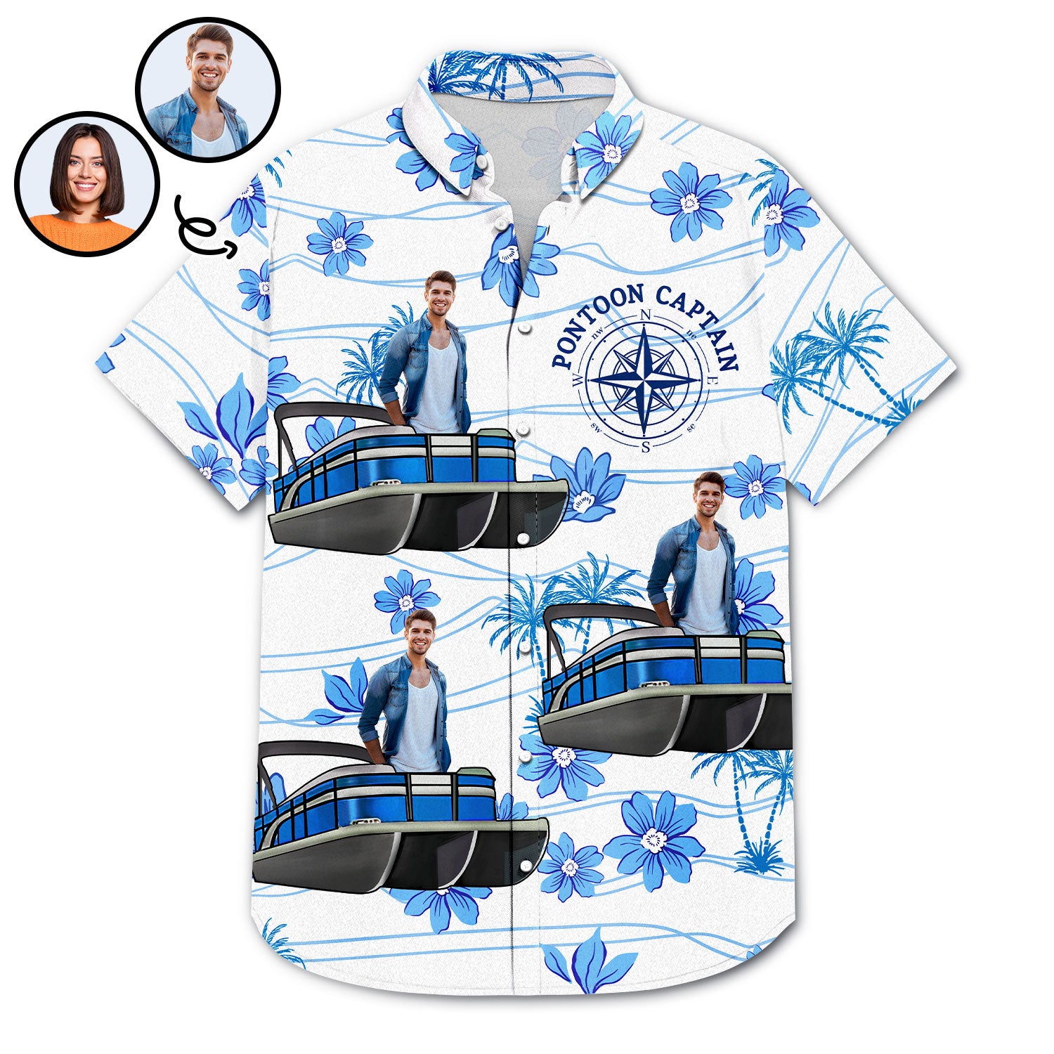 Custom Photo Boating Pontoon Human Faces - Birthday, Traveling, Cruising Gift For Pontooning Lovers, Lake Lovers, Travelers - Personalized Custom Hawaiian Shirt