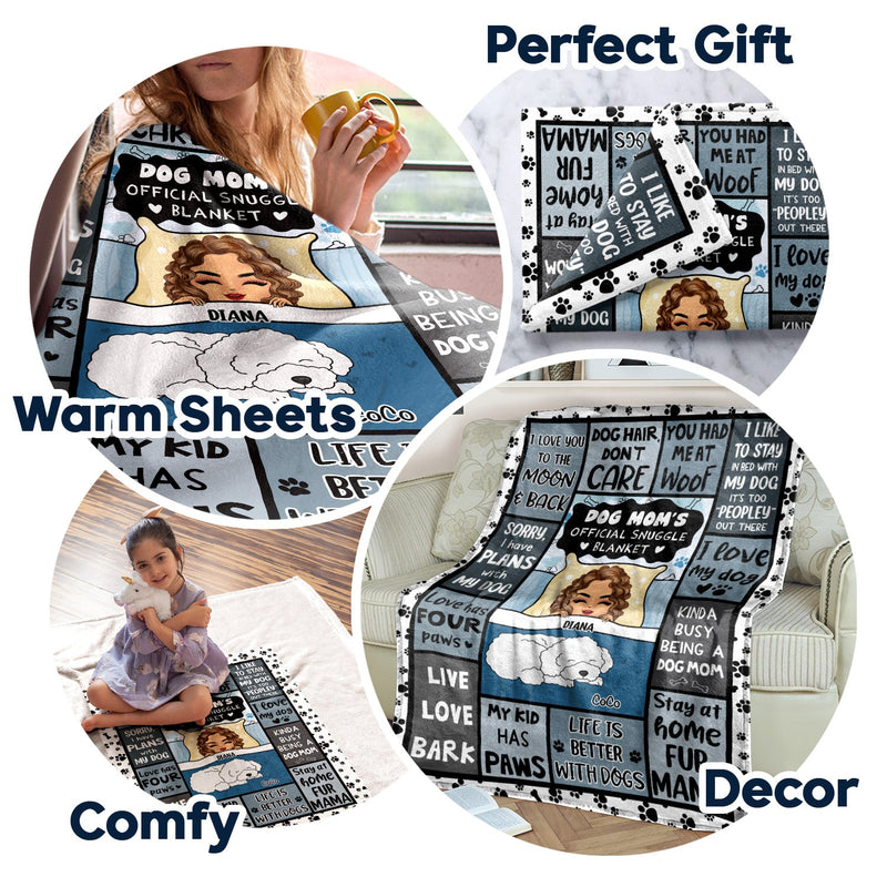 Dog Mom's Official Snuggle Blanket - Gift For Dog Lovers - Personalized Fleece Blanket