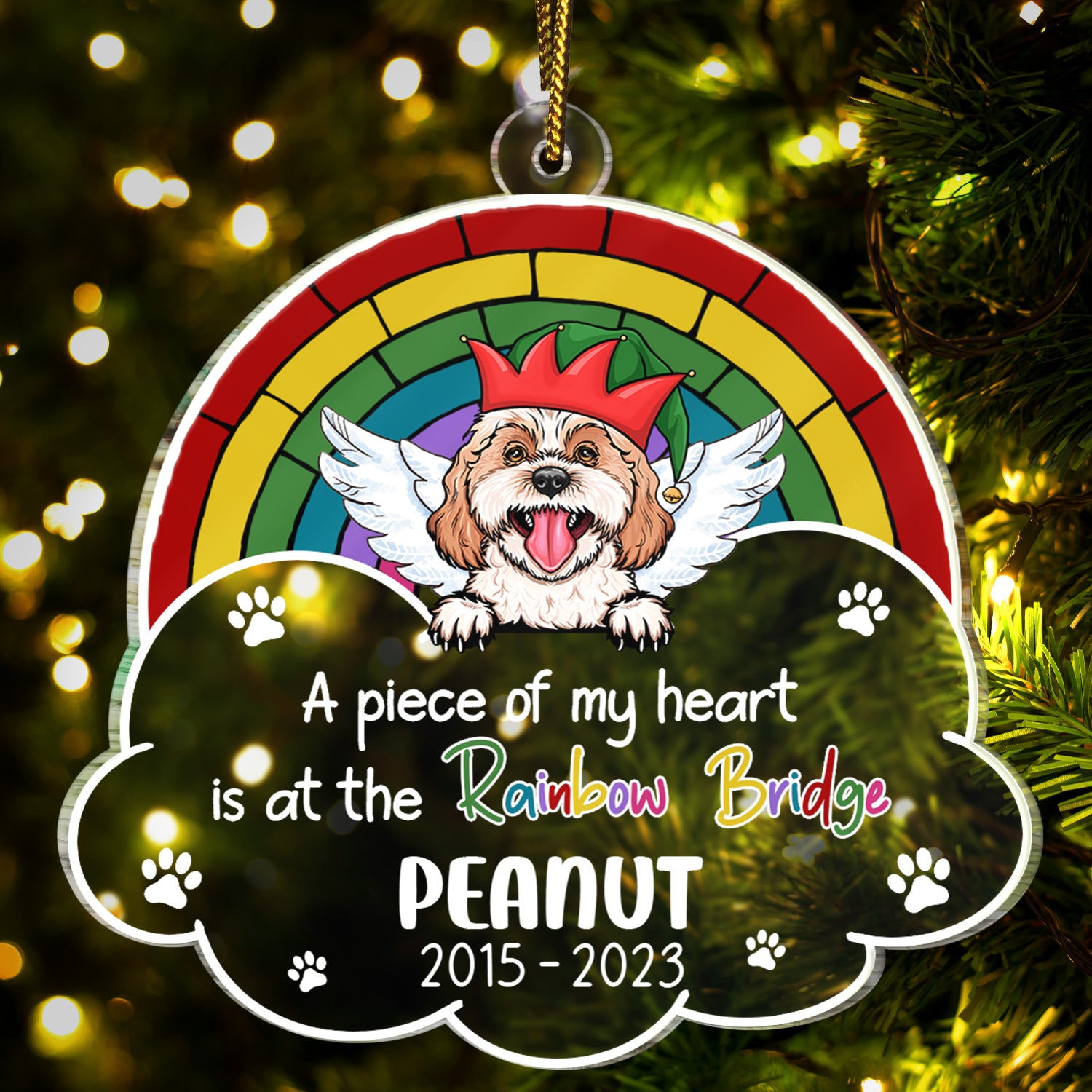 A Piece Of My Heart Is At The Rainbow Bridge Dog Cat - Pet Memorial Gift, Christmas Gift - Personalized Custom Shaped Acrylic Ornament
