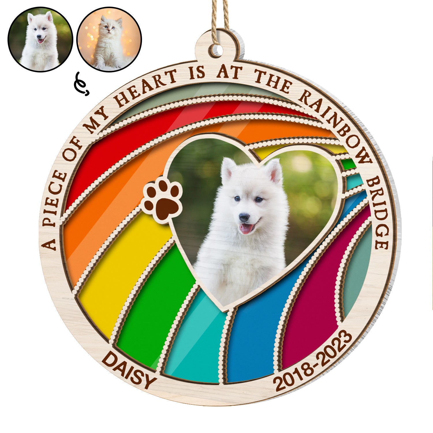 Custom Photo Dog Cat A Piece Of My Heart Is At The Rainbow Bridge - Pet Memorial Gift, Christmas Gift - Personalized Suncatcher Ornament