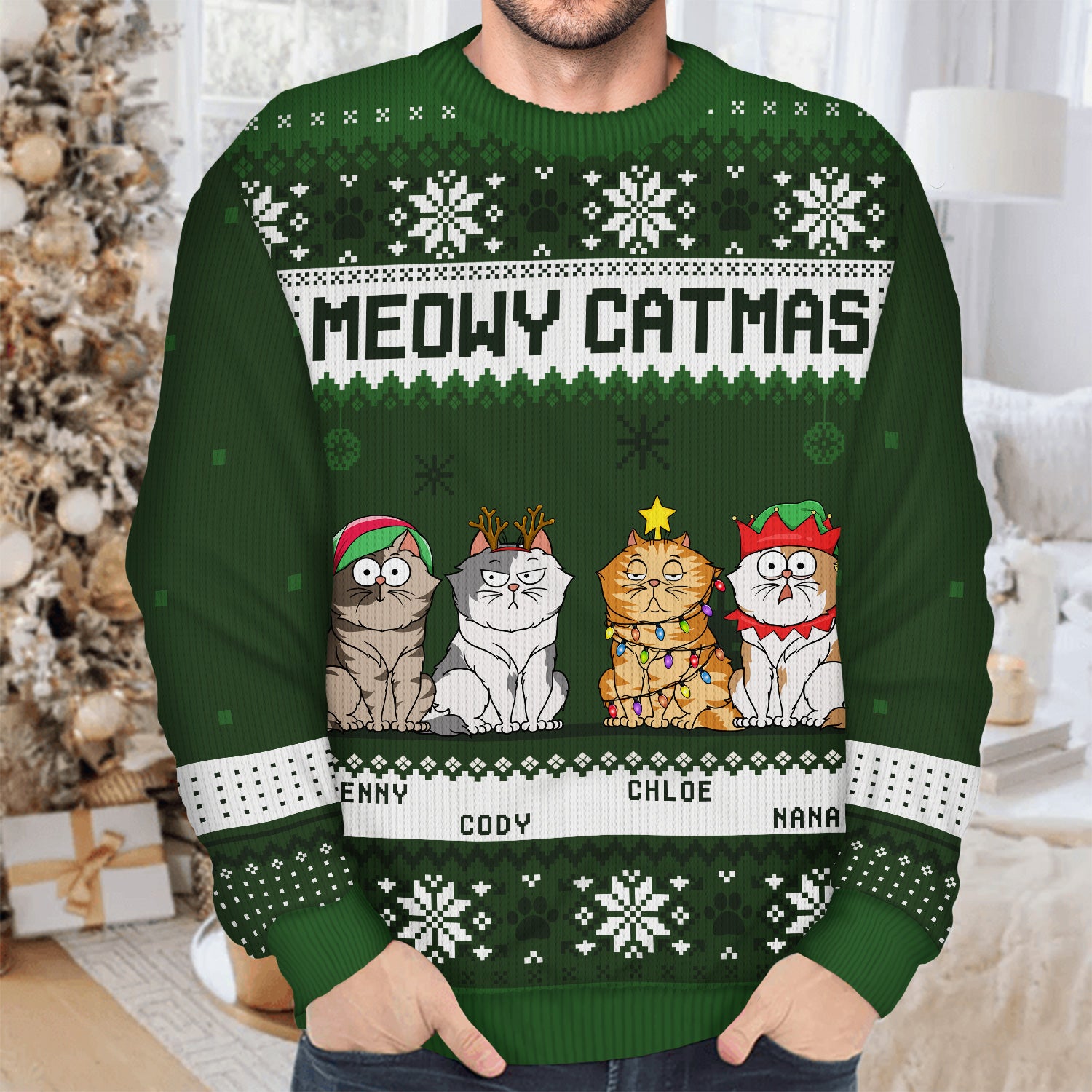 by Meowgicians Embroidery Stylish Cute Cat Sweaters - Dual Match Your Naughty Cat! Blue / M