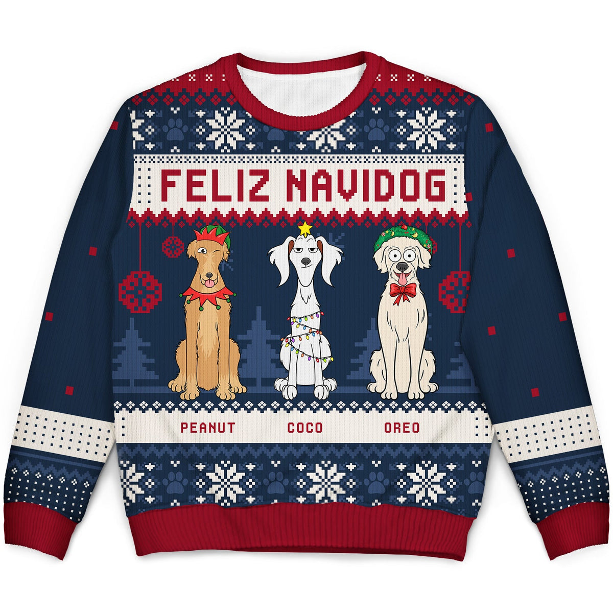 Merry Woofmas - Dog Personalized Custom Ugly Sweatshirt - Unisex Wool Jumper - Christmas Gift For Pet Owners, Pet Lovers