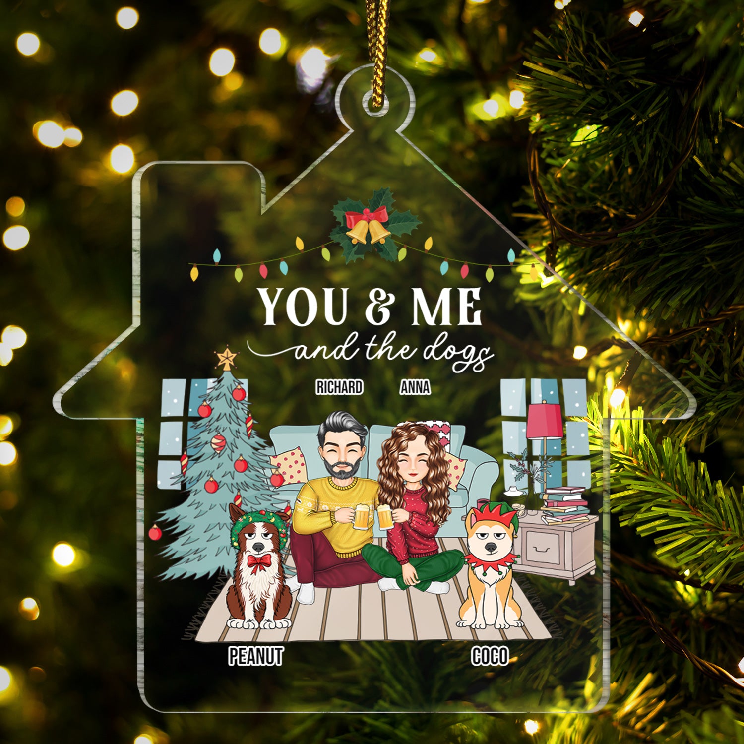 Couple You & Me And The Dogs - Christmas Gift For Couples, Dog Lovers, Husband, Wife - Personalized Custom Shaped Acrylic Ornament