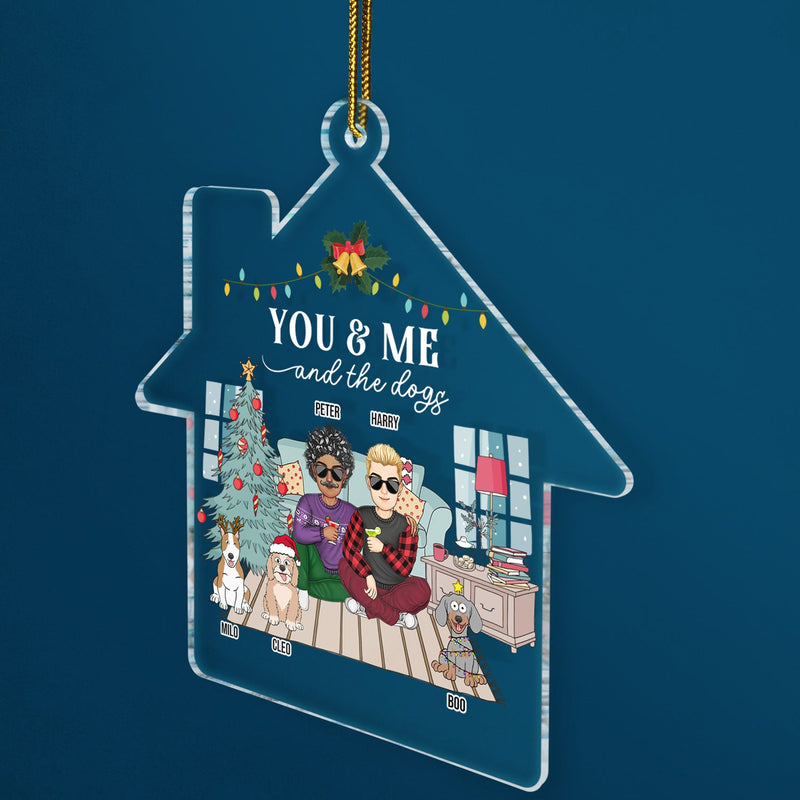 Couple toi et moi et les chiens - Cadeau de Noël pour couples, amoureux des chiens, mari, femme - Décoration acrylique personnalisée en forme