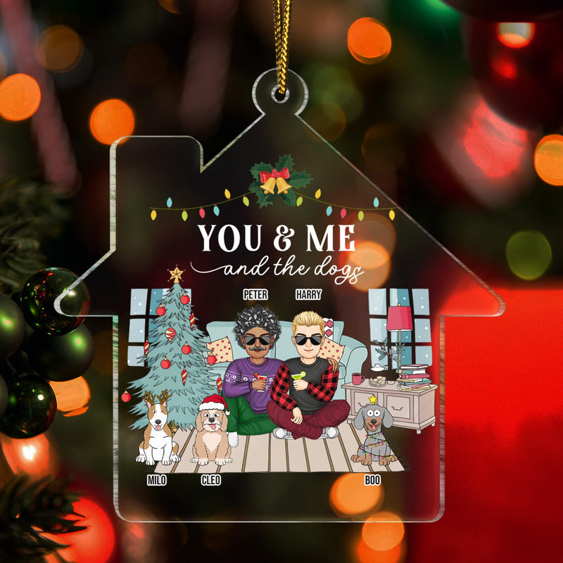 Couple toi et moi et les chiens - Cadeau de Noël pour couples, amoureux des chiens, mari, femme - Décoration acrylique personnalisée en forme