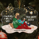 Congrats On Being My Husband Backside - Anniversary, Vacation, Funny Christmas Gift For Couples, Family - Personalized Medallion Acrylic Ornament