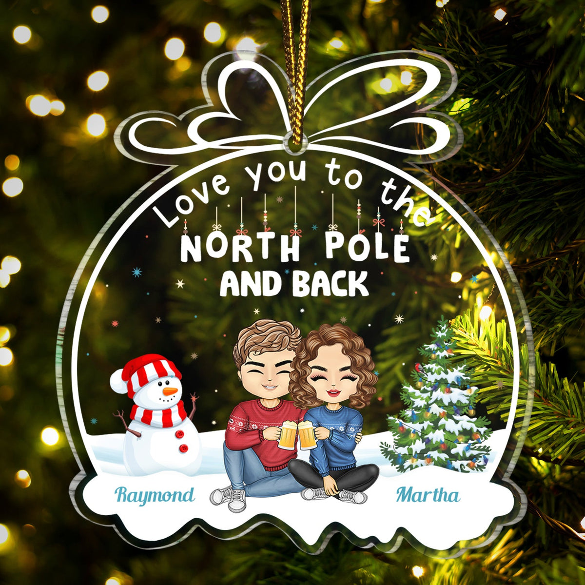 Couple Love You To The North Pole And Back - Anniversary, Christmas Gift For Couples, Husband, Wife, Boyfriend, Girlfriend - Personalized Custom Shaped Acrylic Ornament