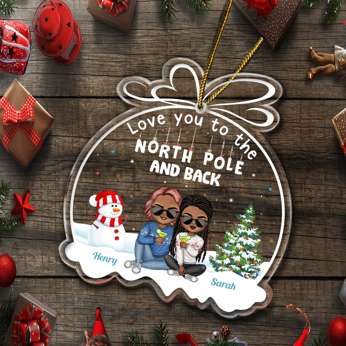 Couple Love You To The North Pole And Back - Anniversary, Christmas Gift For Couples, Husband, Wife, Boyfriend, Girlfriend - Personalized Custom Shaped Acrylic Ornament