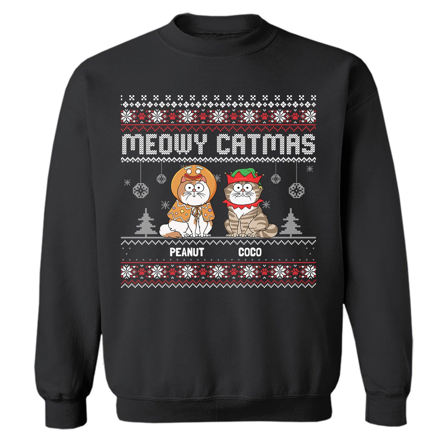 Meowy Catmas Funny Cartoon Style - Christmas Gift For Cat Lovers - Personalized Sweatshirt