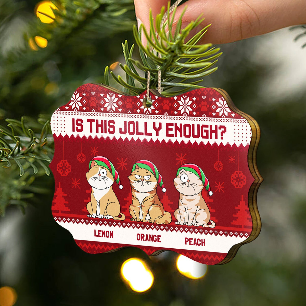 Meowy Catmas Funny Cartoon Cats - Christmas Gift For Cat Lovers, Cat Moms, Cat Dads - Personalized Medallion Wooden Ornament