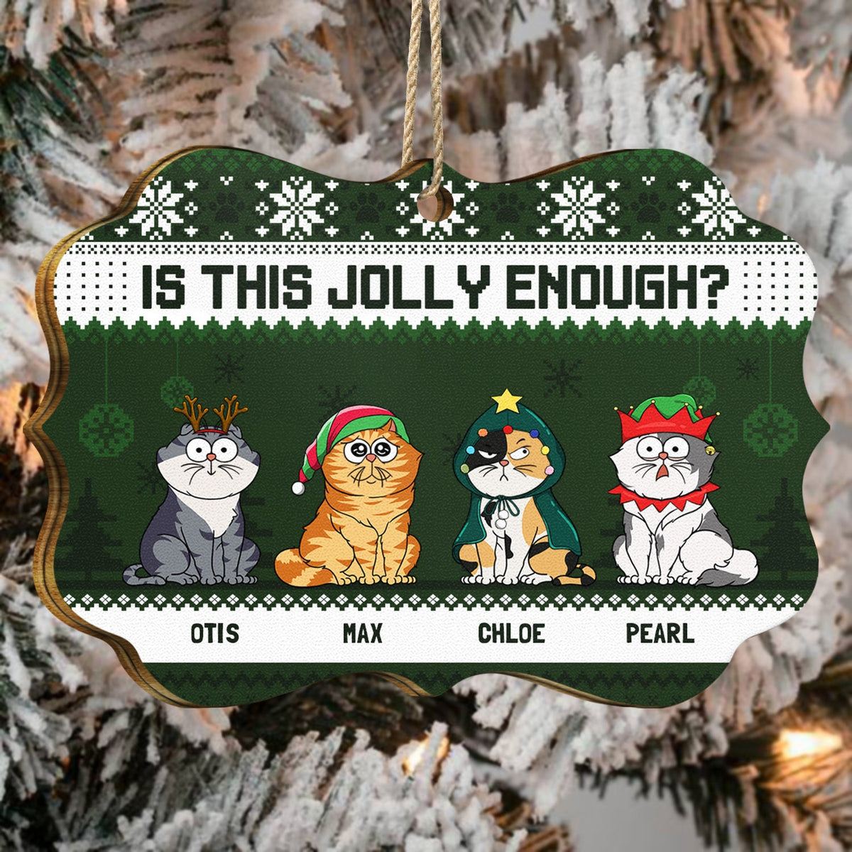 Meowy Catmas Funny Cartoon Cats - Christmas Gift For Cat Lovers, Cat Moms, Cat Dads - Personalized Medallion Wooden Ornament