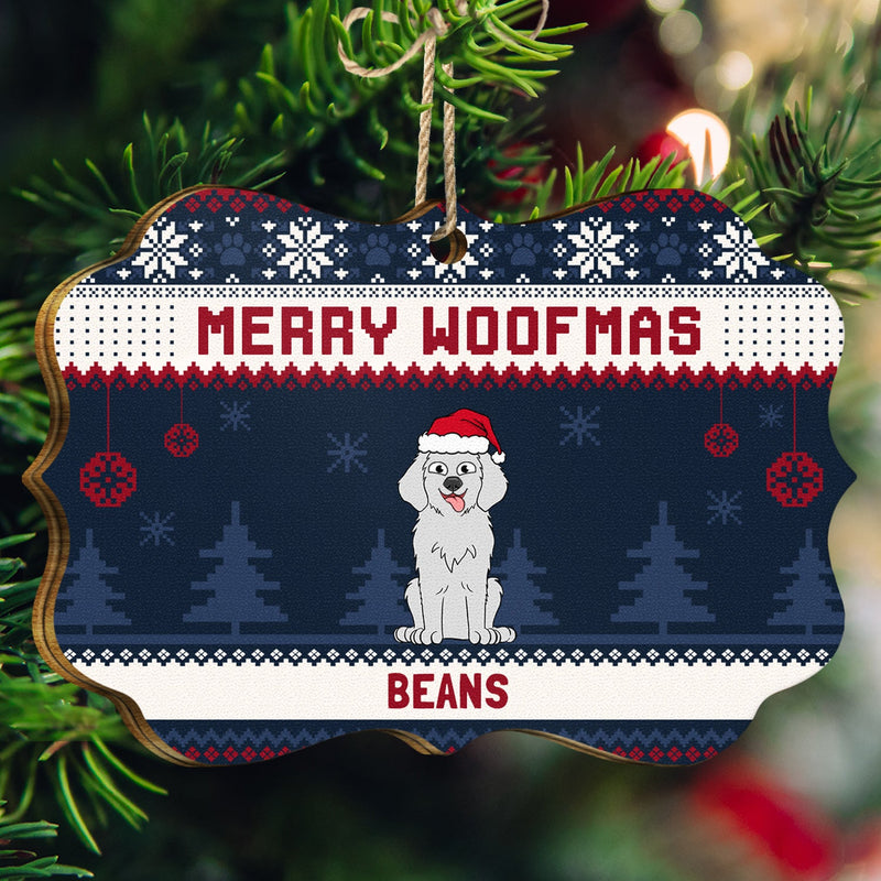 Feliz Navidog Merry Woofmas Funny Cartoon Dogs - Christmas Gift For Dog Lovers - Personalized Medallion Wooden Ornament