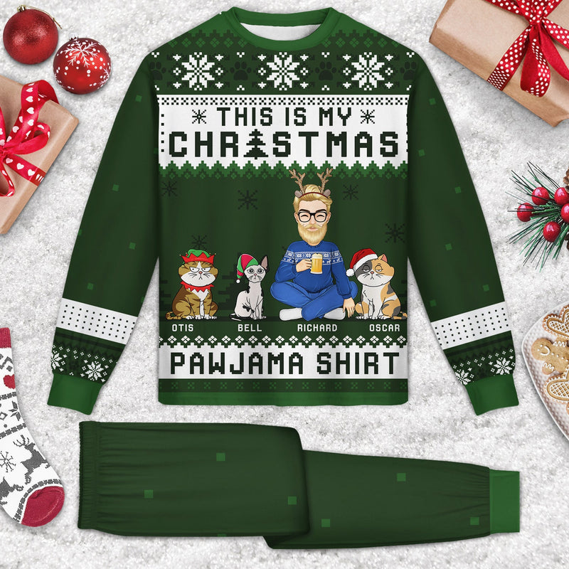Cat Christmas Pawjama Shirt Cartoon Style - Gift For Cat Lovers, Cat Moms, Cat Dads - Personalized Unisex Pajamas Set
